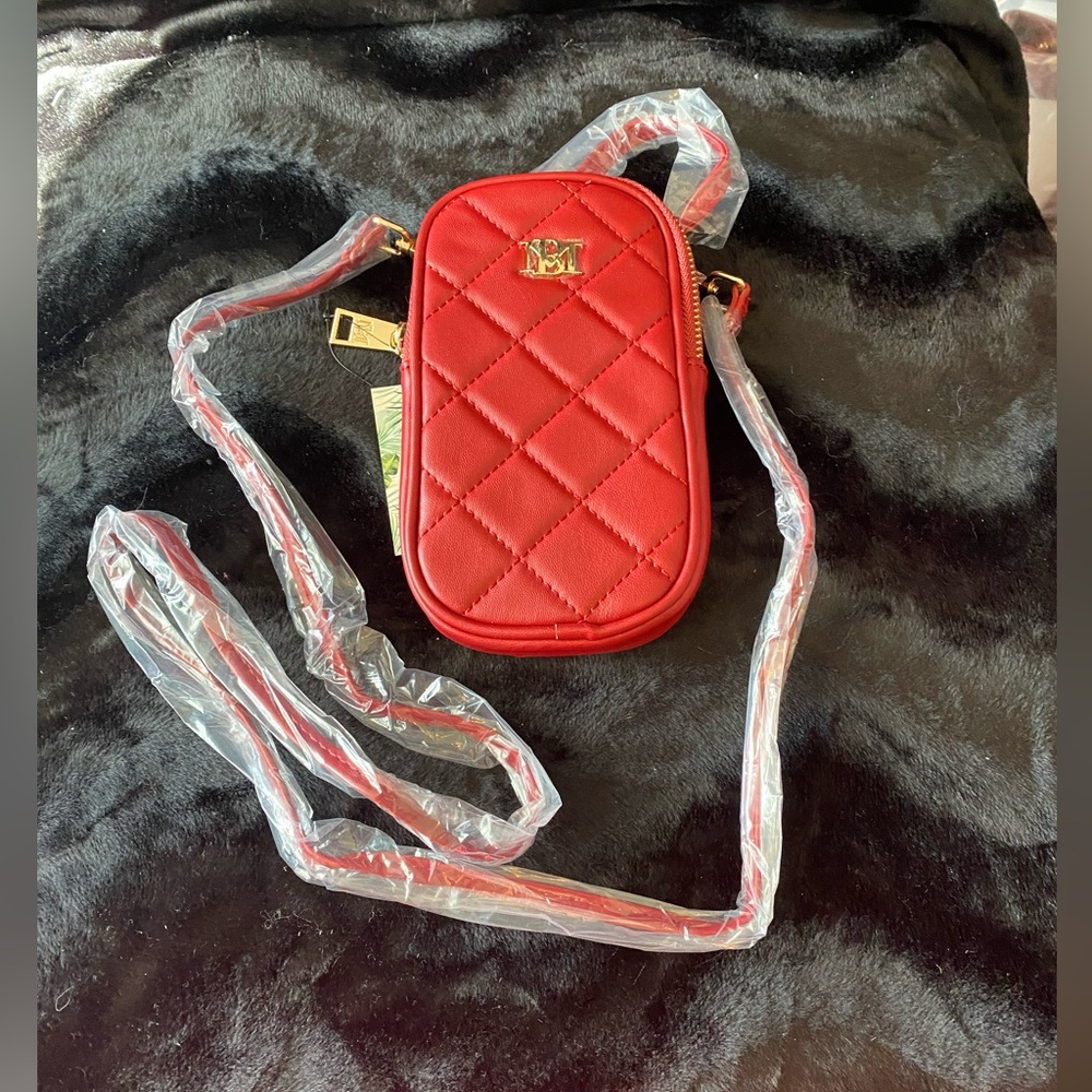 New Badgley Mischka Brick red crossbody oval phone bag